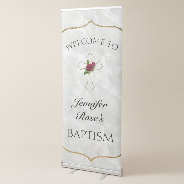 Elegant Marble Gold Baby Baptism Welcome  Retractable Banner (3/4)