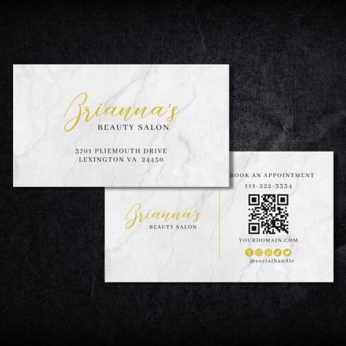 Elegant Marble Gold Beauty Salon Appointment  Business Card