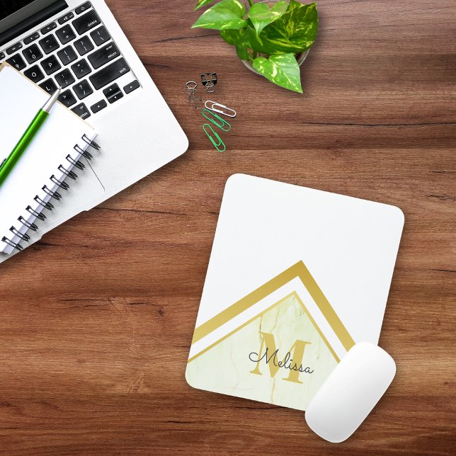 Elegant Marble Gold Chevron Monogram Mouse Pad (Creator Uploaded)
