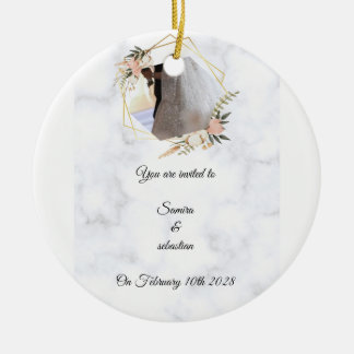 Elegant Marble Gold Floral Wedding Invitation Ceramic Ornament
