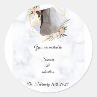 Elegant Marble Gold Floral Wedding Invitation Classic Round Sticker