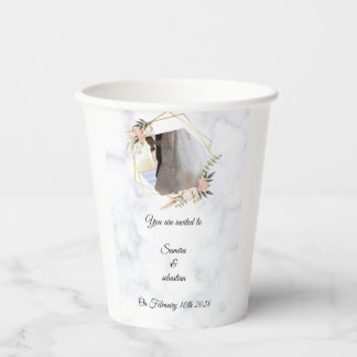 Elegant Marble Gold Floral Wedding Invitation Paper Cups
