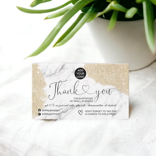 Elegant marble gold glitter logo order thank you business card