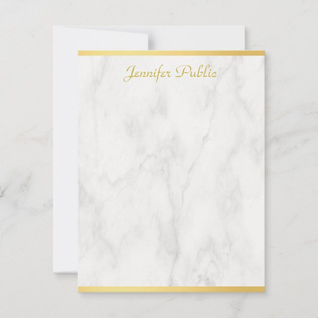 Elegant Marble Gold Hand Script Personalized Note Card (Front)