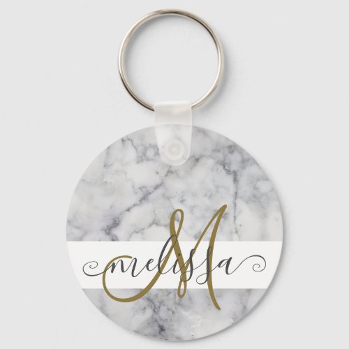 Elegant Marble Gold Monogram Script Name Keychain