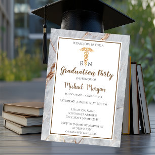 Elegant Marble Gold Nurse Graduation Party Invitation