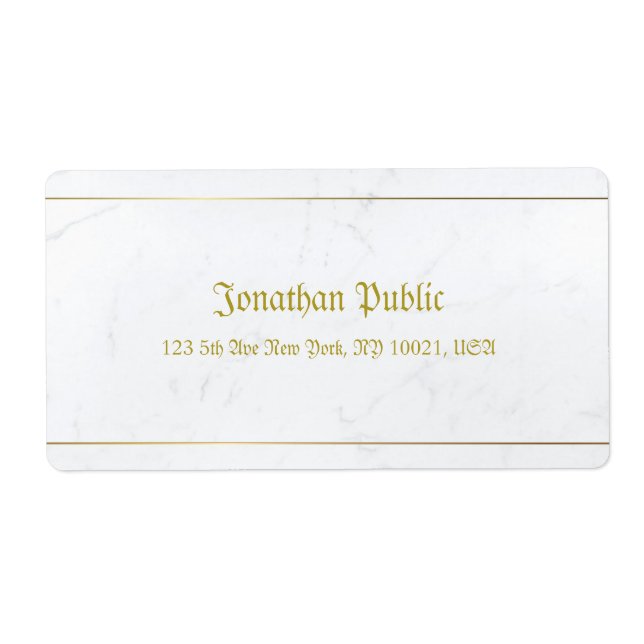 Elegant Marble Gold Old Style Calligraphy Shipping Label (Front)