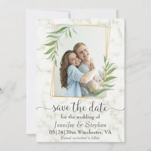 Elegant Marble Gold Photo Wedding Save the Date