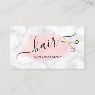 Elegant marble & gold scissors hairstylist business card