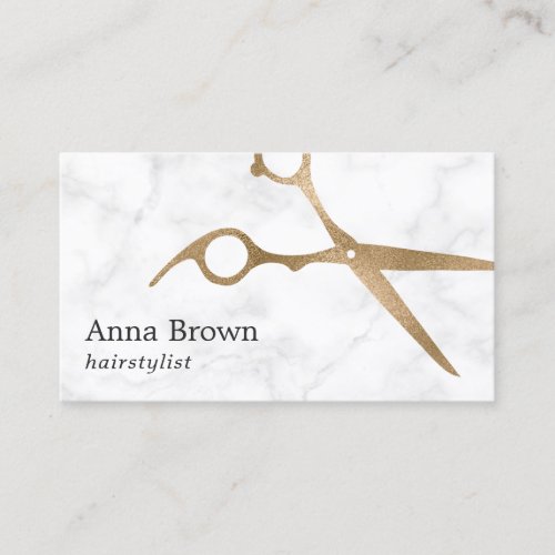 Elegant marble  gold scissors hairstylist  business card