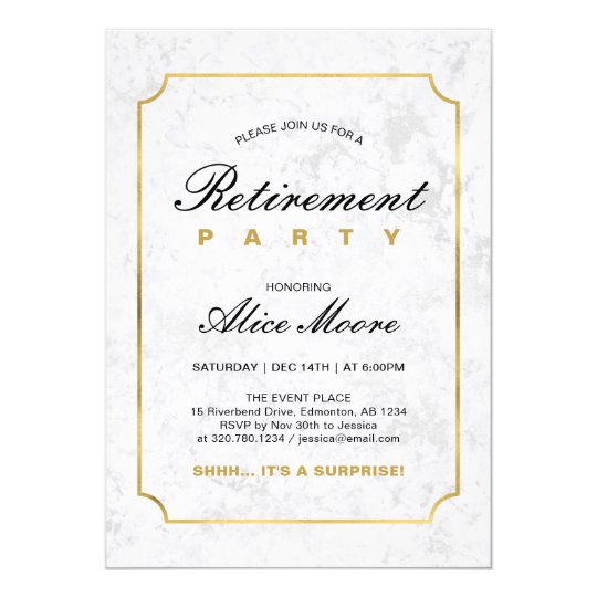 Elegant Marble Gold Surprise Retirement Party Invitation Elegant Marble Gold Surprise Retirement Party Invitation