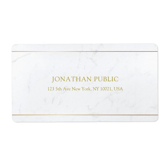 Elegant Marble Gold Text Simple Plain Shipping Label (Front)
