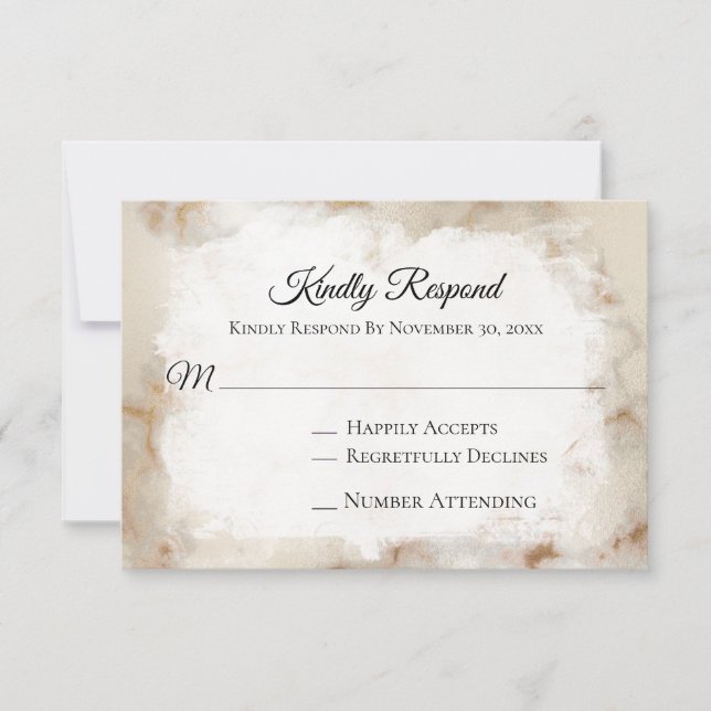 *~* Elegant Marble Gold Vein AR2 Wedding RSVP  Card (Front)