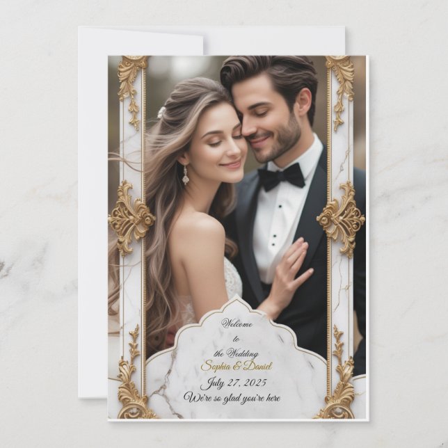 Elegant Marble & Gold Wedding Invitation (Front)