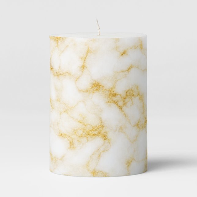 Elegant Marble - Gold White Pillar Candle (Front)
