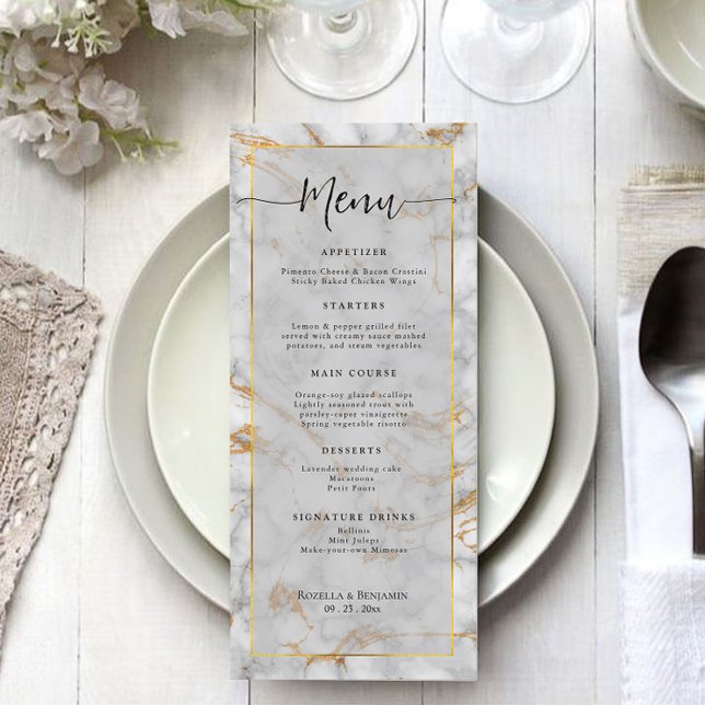 Elegant Marble Gray and Gold Simple Wedding Menu (Creator Uploaded)