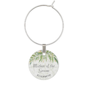 Elegant Marble Greenery Mother of Groom Wedding Wine Charm