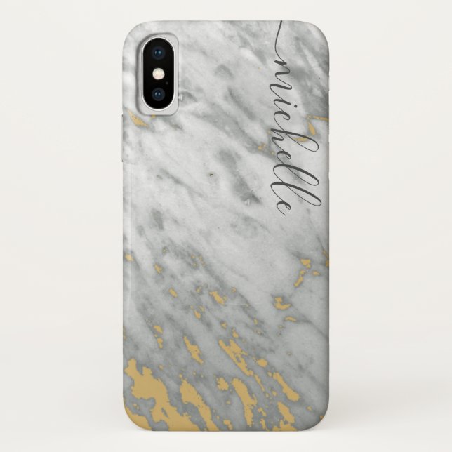 Elegant Marble Grey & Gold monogram name Case-Mate iPhone Case (Back)