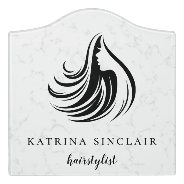 Elegant Marble Hair Salon Silhouette Logo Door Sign (Large Crest Front)