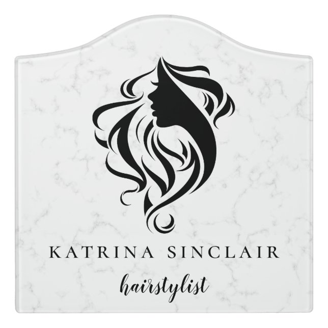 Elegant Marble Hair Salon Silhouette Logo Door Sign (Large Crest Front)
