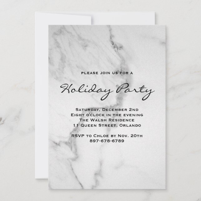 Elegant Marble Holiday Party Invitation (Front)