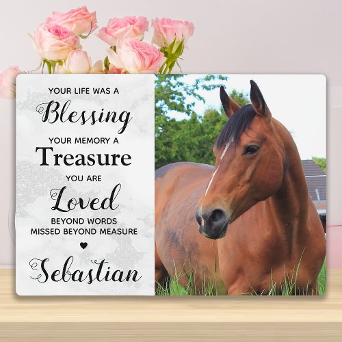 Elegant Marble Horse Memorial Photo  Poem Plaque