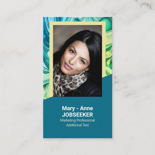 Elegant Marble Job Seeker Classy Teal Green Yellow Business Card (Front)