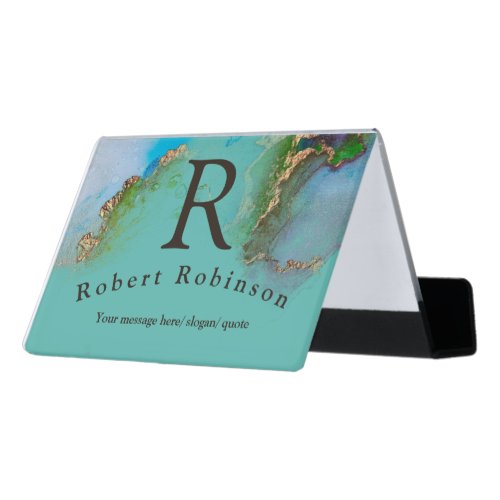 Elegant Marble Light Teal Desk Business Card Holder