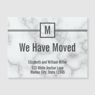 Elegant Marble Look Monogram Moving Announcement