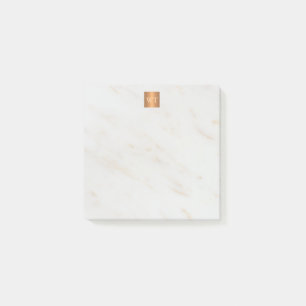 Elegant marble metallic copper square monogram post-it notes