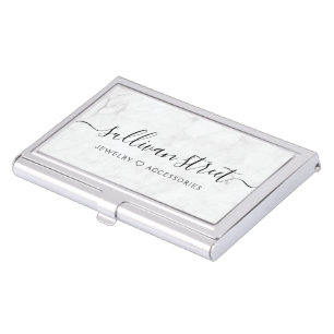 Elegant Marble Minimalist Script Jewelry Boutique Business Card Case