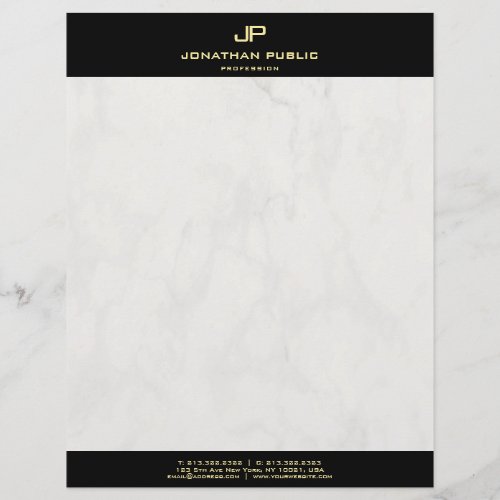 Elegant Marble Modern Black Gold Monogram Template Letterhead