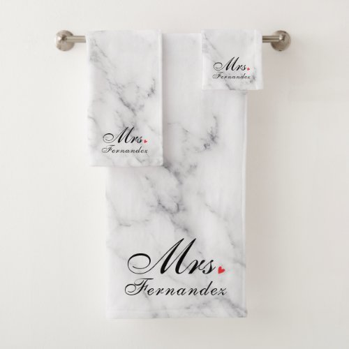 Elegant Marble Mrs Bridal Shower Gift Bath Towel Set