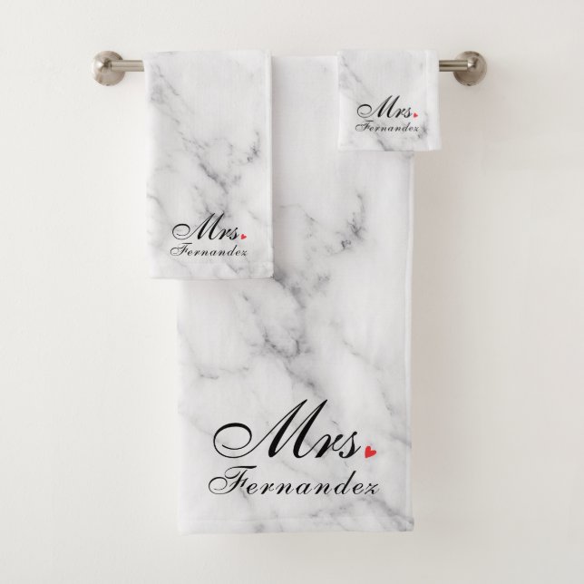 Elegant Marble Mrs. Bridal Shower Gift Bath Towel Set (Insitu)