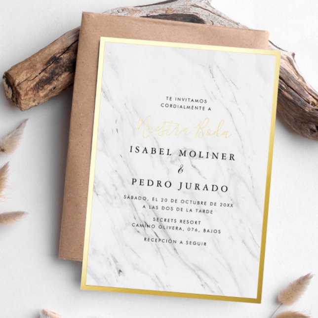 Elegant Marble Nuestra Boda Spanish Wedding Foil Invitation (Creator Uploaded)