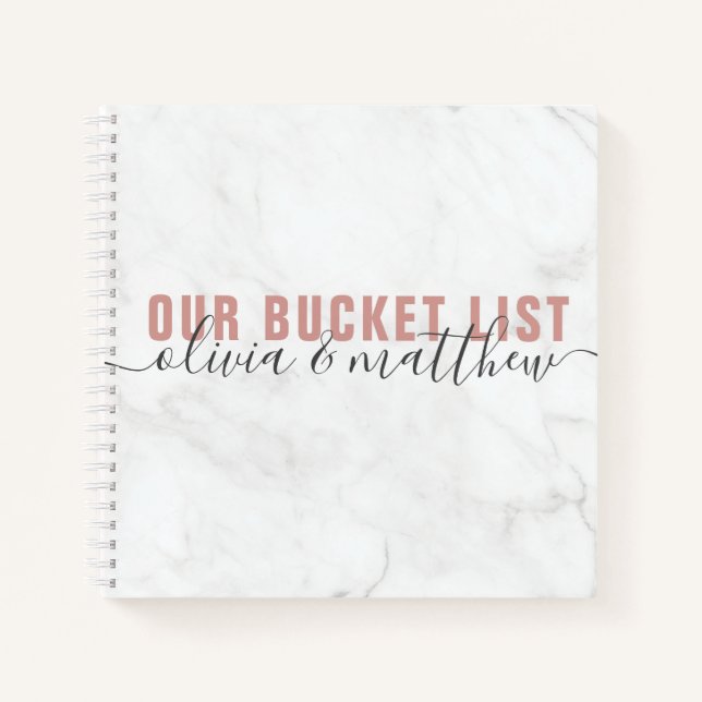 Elegant Marble Our Bucket List Couple Keepsake Notebook (Front)