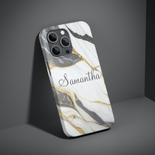 Elegant Marble Personalized Gold Grey & White Case-Mate iPhone 14 Pro Case
