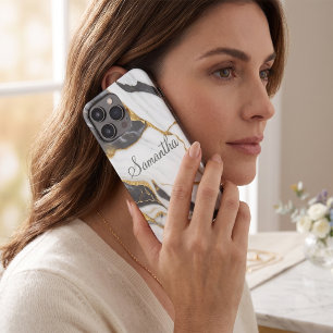 Elegant Marble Personalized Gold Grey & White Case-Mate iPhone 14 Pro Case
