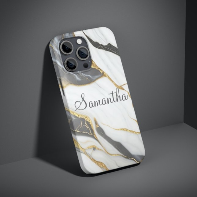 Elegant Marble Personalized Gold Grey & White  Case-Mate iPhone Case (Creator Uploaded)