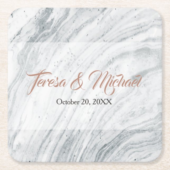 Elegant, Marble, Personalized Square Paper Coaster (Front)