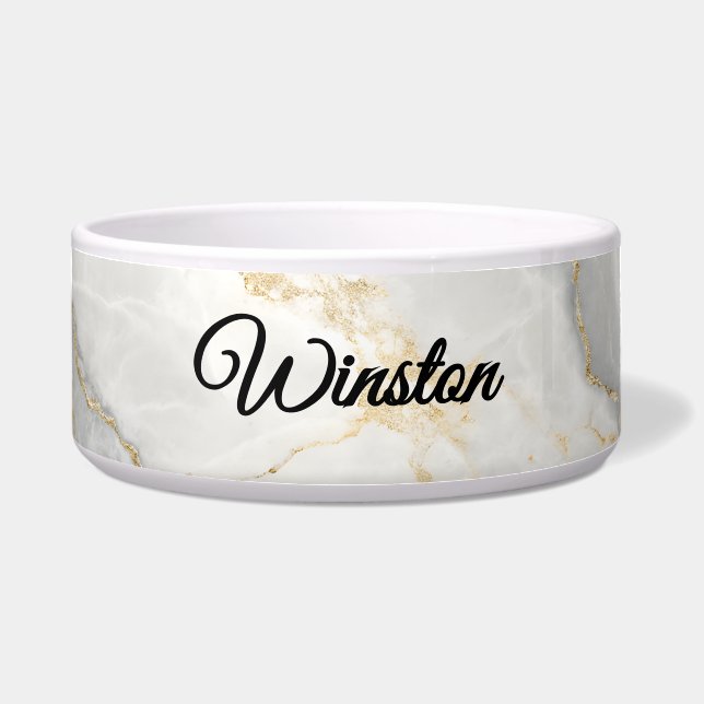 Elegant Marble Personalized with Your Pet Name Bowl (Front)