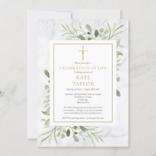 Elegant Marble Photo Celebration of Life Funeral Invitation