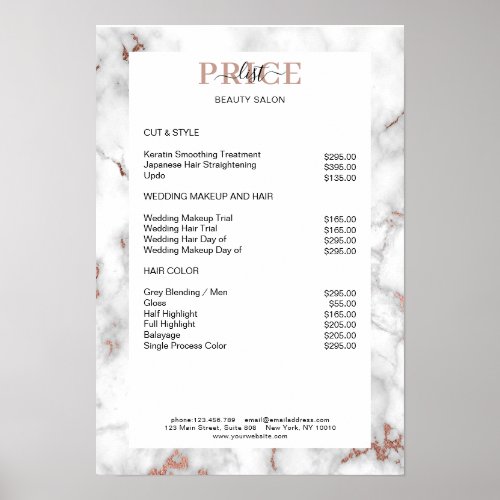 Elegant Marble Price List Poster