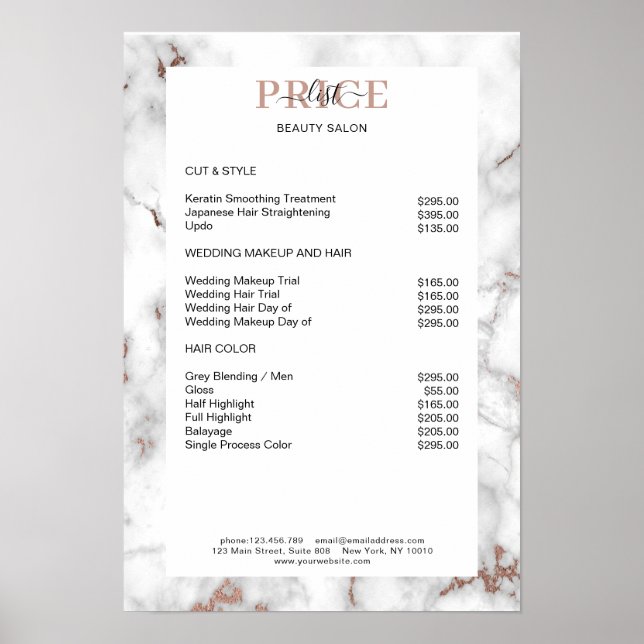 Elegant Marble Price List Poster (Front)