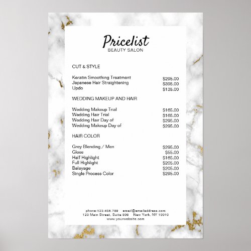 Elegant Marble Price List Poster