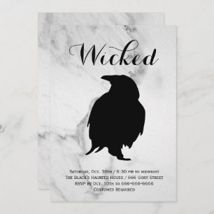 Elegant Marble Raven Halloween Costume Party Invitation