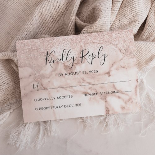 Elegant Marble Rose Gold Glitter RSVP Card