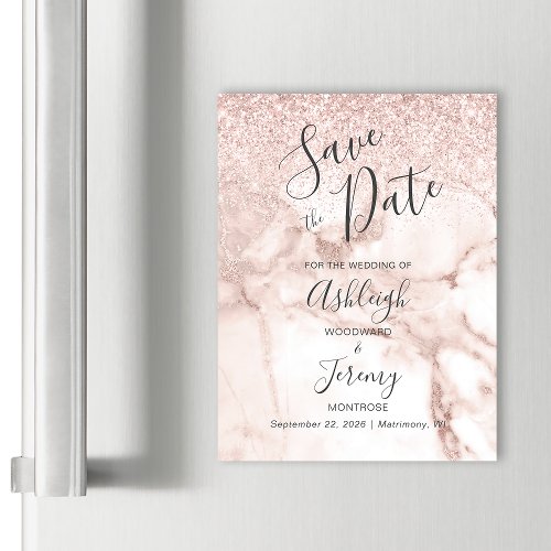 Elegant Marble Rose Gold Glitter Save the Date