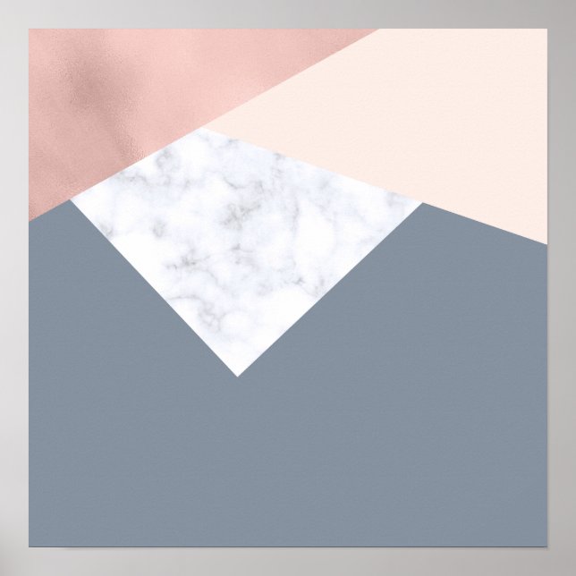 elegant marble rose gold gray beige geometric poster (Front)