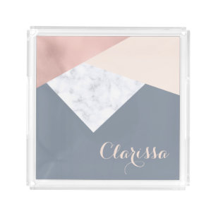 elegant marble rose gold grey beige geometric acrylic tray